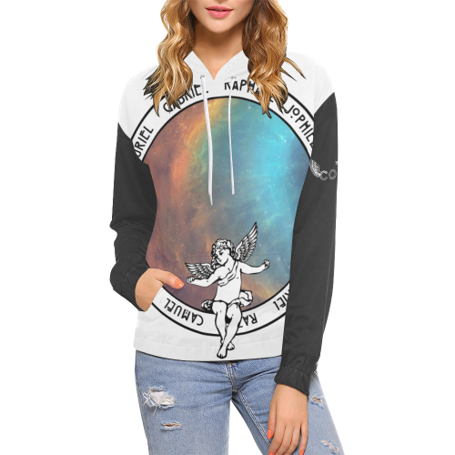 Angel Nebula Black Sleeves All Over Print Hoodie for Women (USA Size) (Model H13)