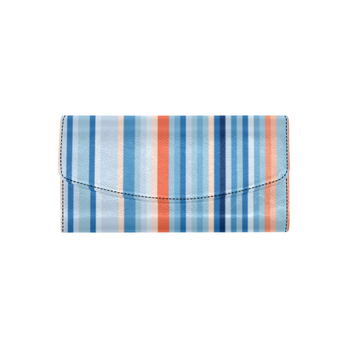 Blue and coral stripe 1 Women's Flap Wallet (Model 1707)
