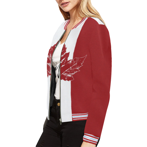 Cool Canada Jacket Retro All Over Print Bomber Jacket for Women (Model H21)