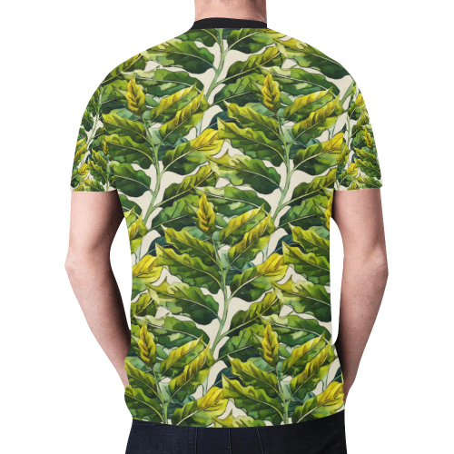 Yellow Green Wide Tropical Leaf pattern 6 New All Over Print T-shirt for Men (Model T45)