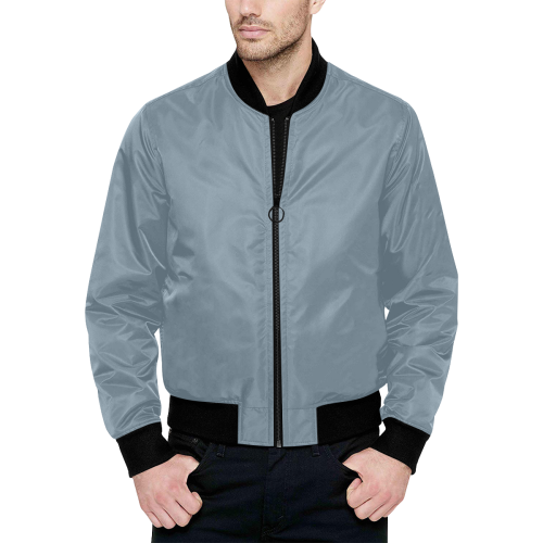 color light slate grey All Over Print Quilted Bomber Jacket for Men (Model H33)