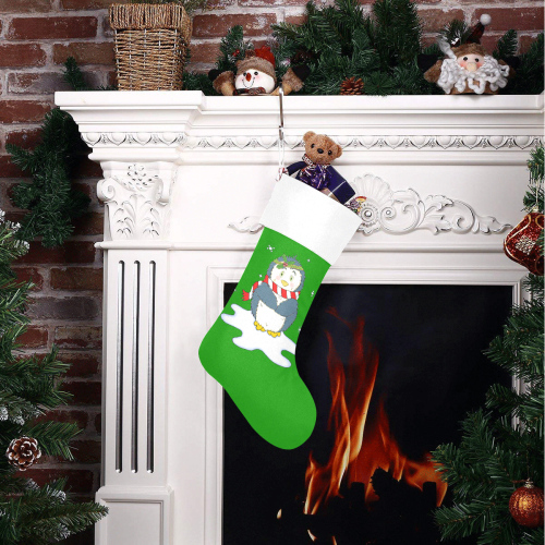 Adorable Christmas Penguin Green/White Christmas Stocking