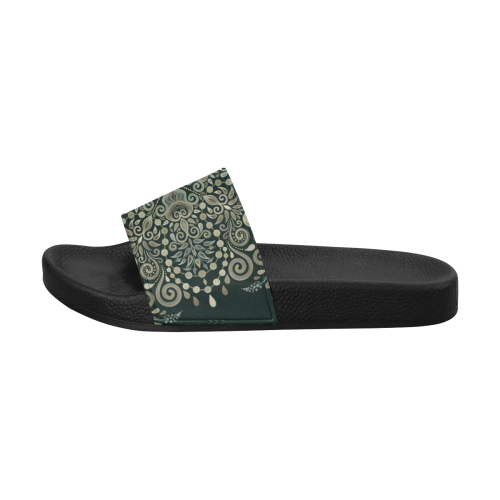 Brown Green Gold Pearl Jewel Vintage Mandala Women's Slide Sandals (Model 057)