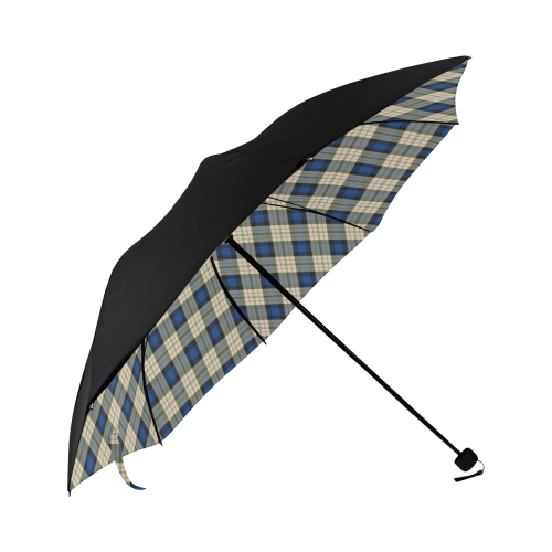 Classic Tartan Squares Fabric - blue beige Anti-UV Foldable Umbrella (Underside Printing) (U07)