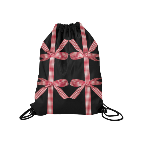 Red Gingham Christmas Bows Medium Drawstring Bag Model 1604 (Twin Sides) 13.8"(W) * 18.1"(H)