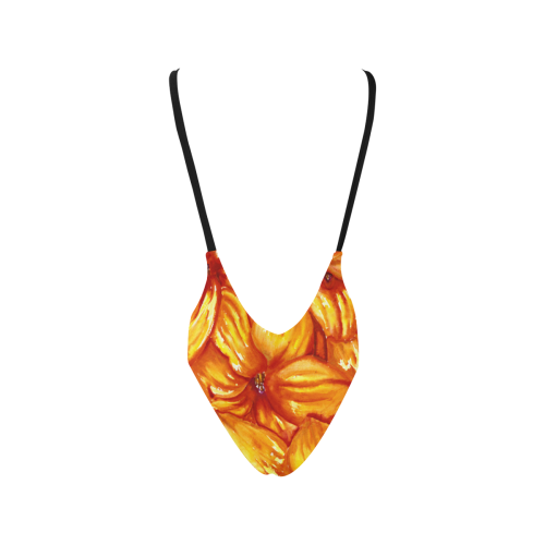 yellow oragne orchids 1b Sexy Low Back One-Piece Swimsuit (Model S09)