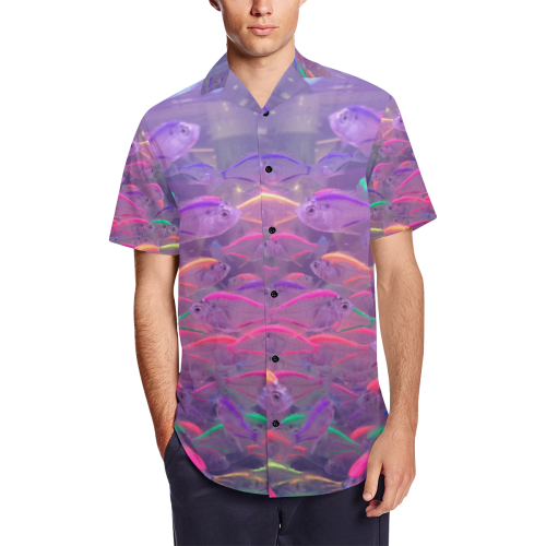 colorful fishes Men's Short Sleeve Shirt with Lapel Collar (Model T54)