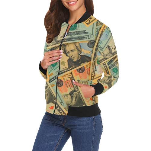 US DOLLARS 2 All Over Print Bomber Jacket for Women (Model H19)