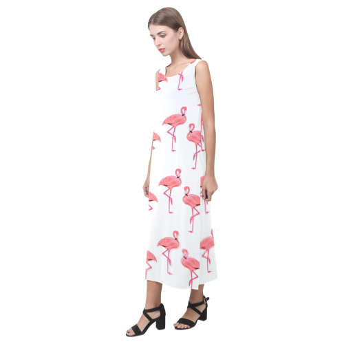 Pink Flamingo Pattern Tropical Summer Phaedra Sleeveless Open Fork Long Dress (Model D08)