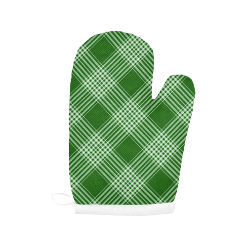 Green And White Plaid Oven Mitt (Two Pieces)