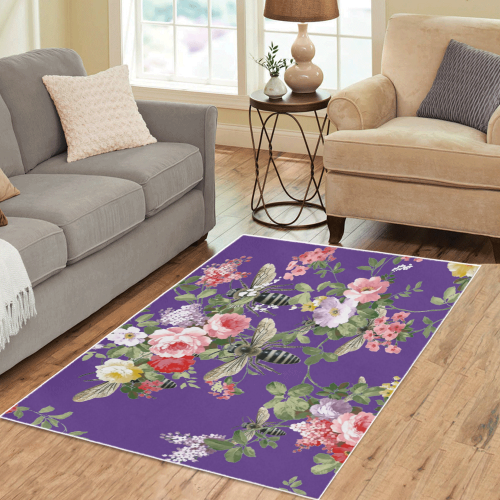 Purple Bee and Flora Area Rug 5'3''x4'