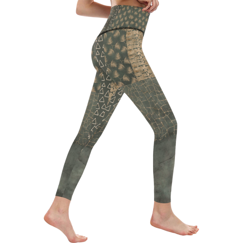 Green Golden Python Women's All Over Print High-Waisted Leggings (Model L36)