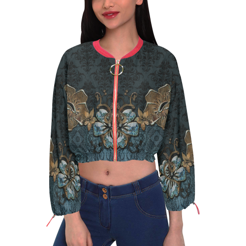 Beautidul vintage design in blue colors Cropped Chiffon Jacket for Women (Model H30)