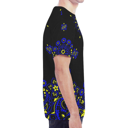 blue yellow bandana New All Over Print T-shirt for Men/Large Size (Model T45)