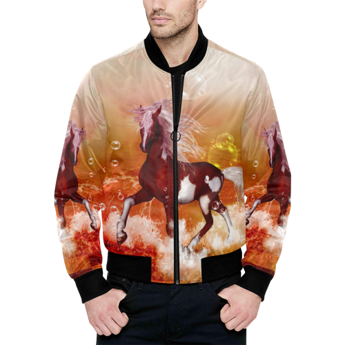 The wild horse All Over Print Quilted Bomber Jacket for Men (Model H33)