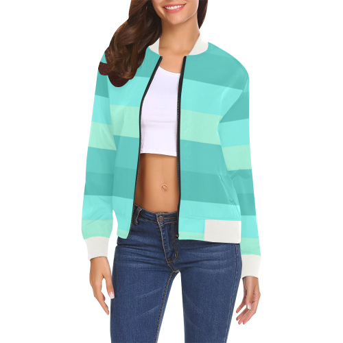 Shades Of Green Stripes All Over Print Bomber Jacket for Women (Model H19)