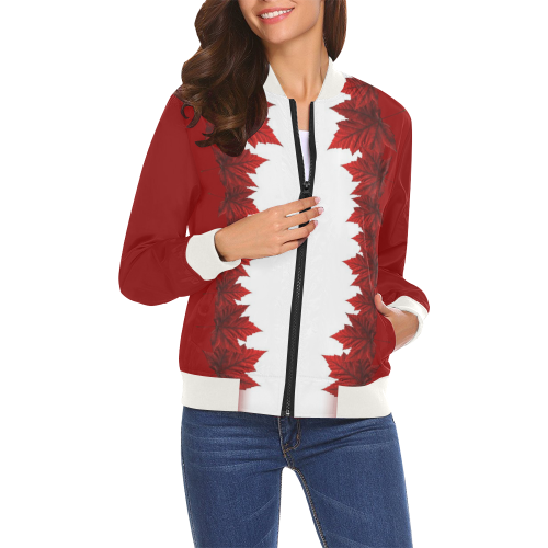 Canada Maple Leaf Bomber Jacket - Women's All Over Print Bomber Jacket for Women (Model H19)