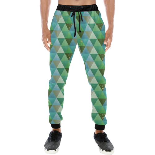 Triangle Pattern - Green Teal Khaki Moss Men's All Over Print Sweatpants (Model L11)