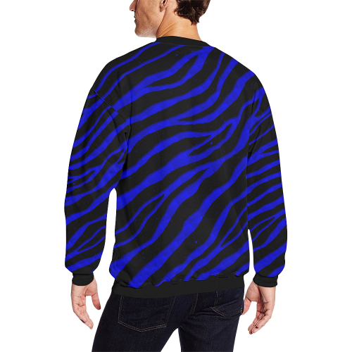 Ripped SpaceTime Stripes - Blue Men's Oversized Fleece Crew Sweatshirt/Large Size(Model H18)
