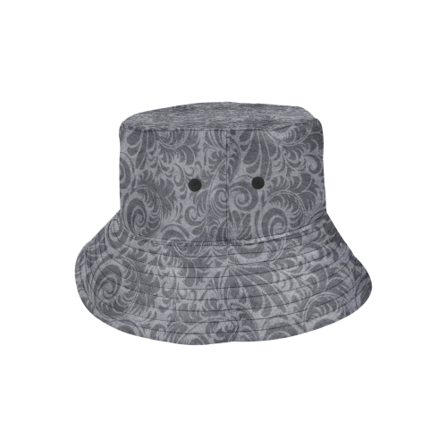 Denim with vintage floral pattern, light grey All Over Print Bucket Hat for Men
