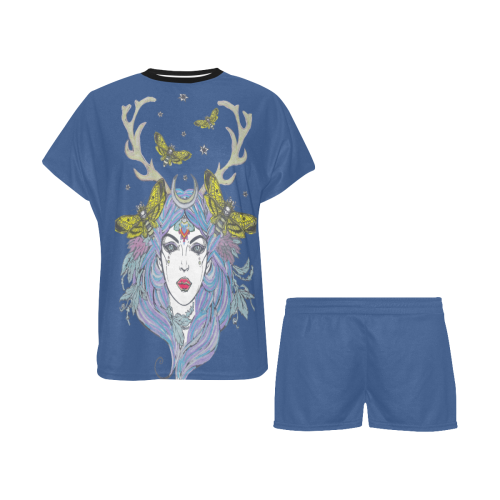 Goddess Sun Moon Earth Classic Blue Women's Short Pajama Set