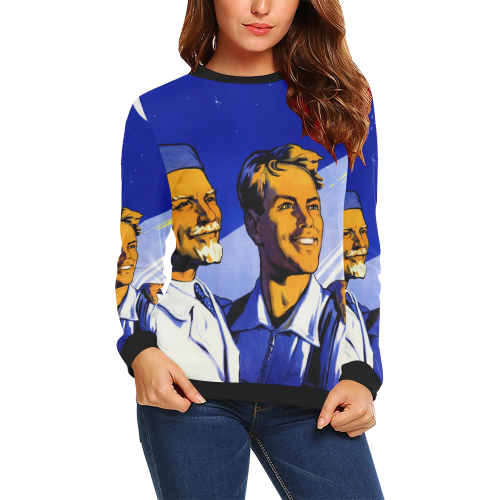 Glory to the workers of Soviet science and technol All Over Print Crewneck Sweatshirt for Women (Model H18)