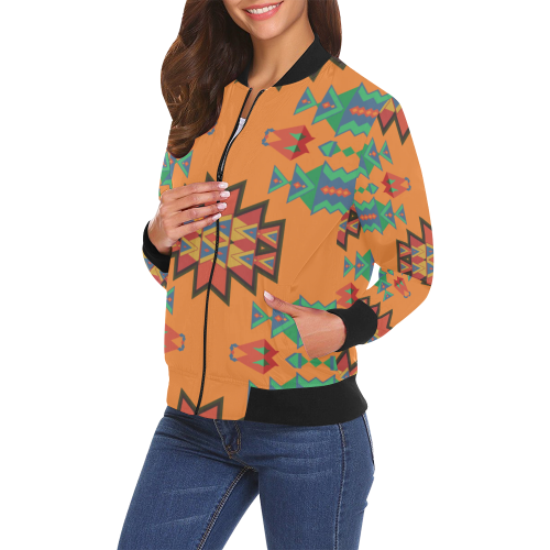 Misc shapes on an orange background All Over Print Bomber Jacket for Women (Model H19)