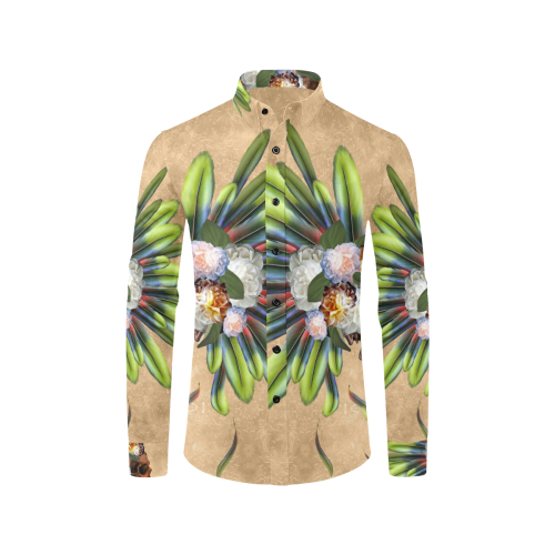 Amazing skull with feathers and flowers Men's All Over Print Casual Dress Shirt (Model T61)