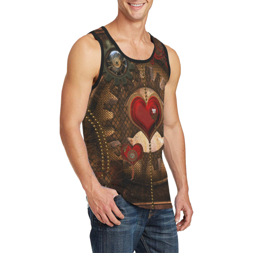 Steampunk, awesome herats with clocks and gears Men's All Over Print Tank Top (Model T57)