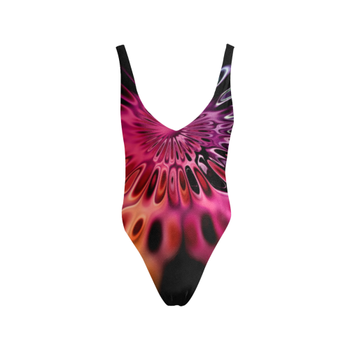 Magic Flower Flames Fractal - Psychedelic Colors Sexy Low Back One-Piece Swimsuit (Model S09)