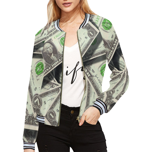 DOLLARS All Over Print Bomber Jacket for Women (Model H21)