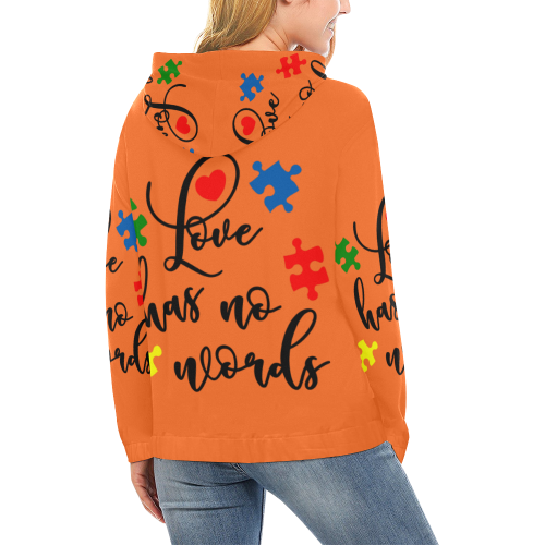 Fairlings Delight's Autism- Love has no words Women's Hoodie 53086A6 All Over Print Hoodie for Women (USA Size) (Model H13)