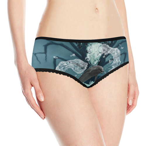 Dolphin jumping by a heart Women's All Over Print Classic Briefs (Model L13)