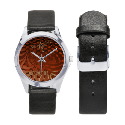 Montre unisexe orange Unisex Silver-Tone Round Leather Watch (Model 216)