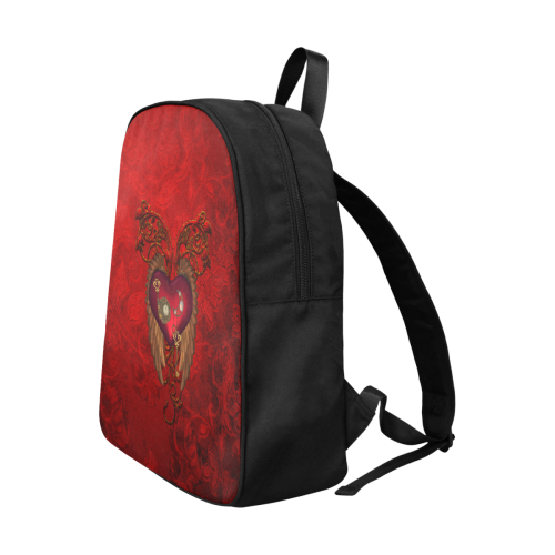 Beautiful heart, wings, clocks and gears Fabric School Backpack (Model 1682) (Large)