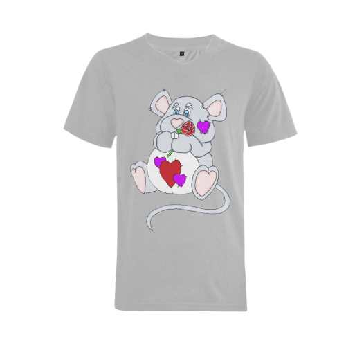 Valentine Mouse Grey Men's V-Neck T-shirt (USA Size) (Model T10)