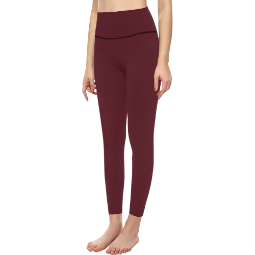 Asiatic Lily Flowers Maroon Red Solid Color Women's All Over Print High-Waisted Leggings (Model L36)