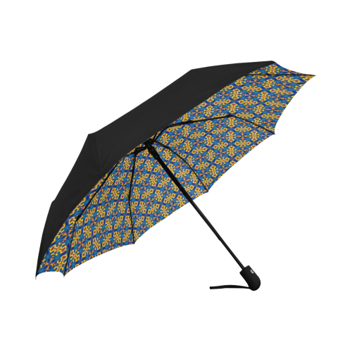 Classic Blue and Gold Batik Pattern Anti-UV Auto-Foldable Umbrella (Underside Printing) (U06)