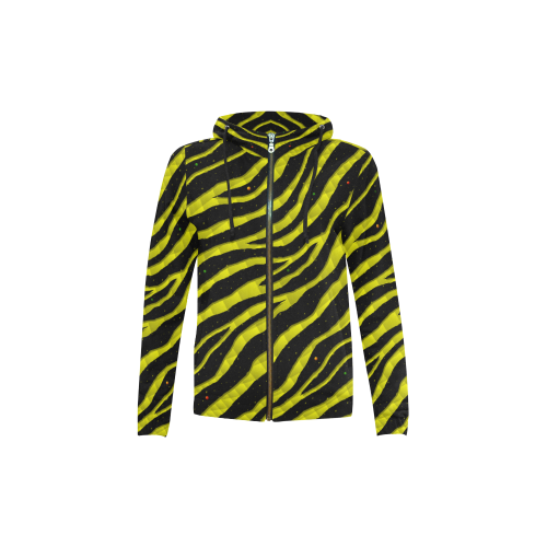 Ripped SpaceTime Stripes - Yellow All Over Print Full Zip Hoodie for Kid (Model H14)