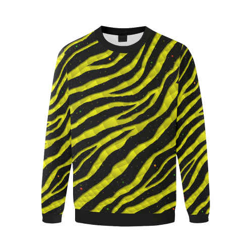 Ripped SpaceTime Stripes - Yellow Men's Oversized Fleece Crew Sweatshirt/Large Size(Model H18)