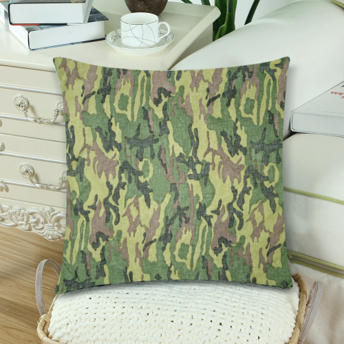 Military Camo Green Woodland Camouflage Custom Zippered Pillow Cases 18"x 18" (Twin Sides) (Set of 2)