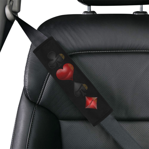 Las Vegas  Black and Red Casino Poker Card Shapes on Black Car Seat Belt Cover 7''x10''