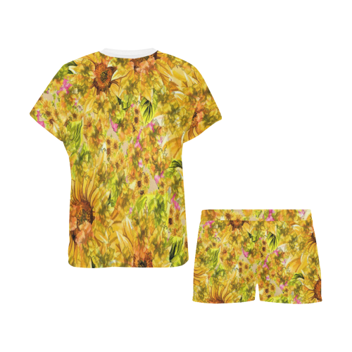 Orange Yellow Sunflowers Women's Short Pajama Set