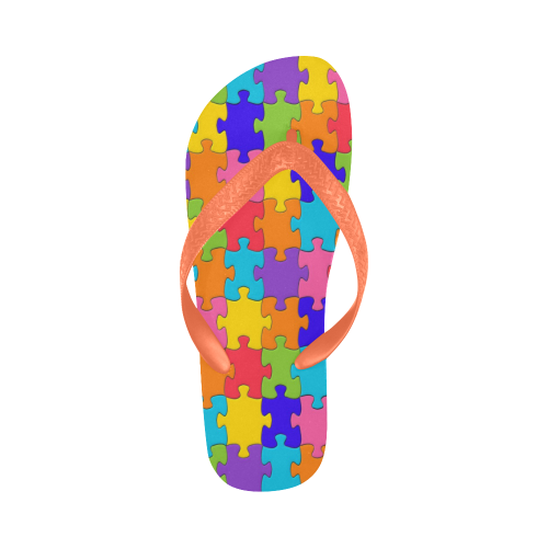 Rainbow Jigsaw Puzzle Flip Flops for Men/Women (Model 040)