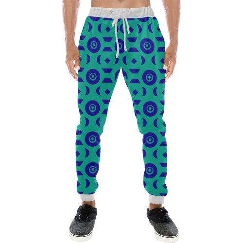 Blue Geometric Shapes in Turquoise Men's All Over Print Sweatpants (Model L11)