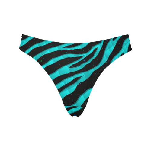 Ripped SpaceTime Stripes - Cyan Women's All Over Print Thongs (Model L30)