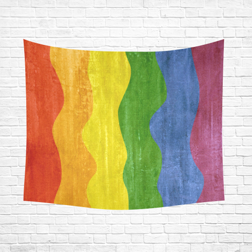 Gay Pride - Rainbow Flag Waves Stripes 3 Cotton Linen Wall Tapestry 60"x 51"