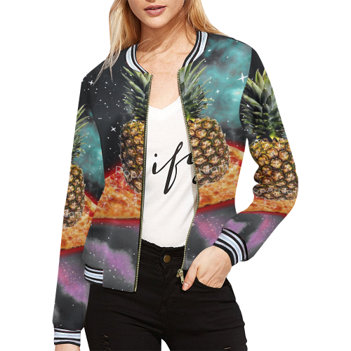 Galay Pizza pineapple All Over Print Bomber Jacket for Women (Model H21)