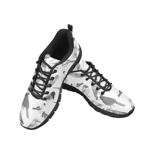 Black and white birds against white background sea Men's Breathable Running Shoes (Model 055)