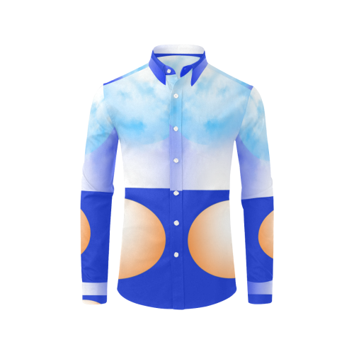 Blue & Orange Men's All Over Print Casual Dress Shirt (Model T61)